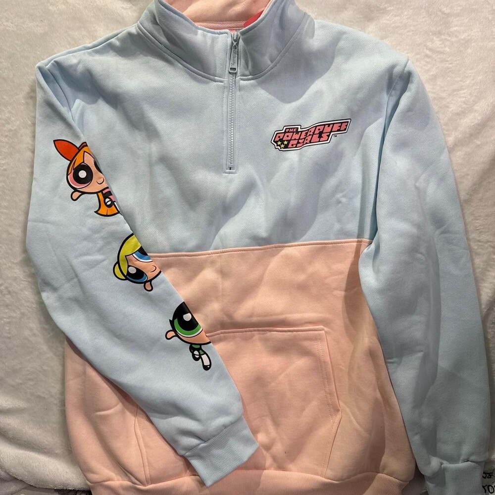 Powerpuff Girls-quarter Zip Pullover Sweatshirt XL
